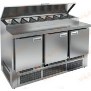 PZE1-111/GN (1/3H) стол для пиццы охл.(+2+10), 3 двери, 1485х700х850мм, глуб.раб.пов. 324мм, ниж.распол.агрегата, HICOLD RUS