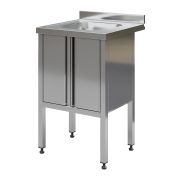 Стол с мойкой, нержавеющая сталь, закрытый, с бортом 600х600х850